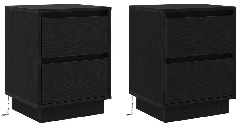 Éjjeli Szekrények LED Világítással 2 db Fekete 39x34.5x50 cm