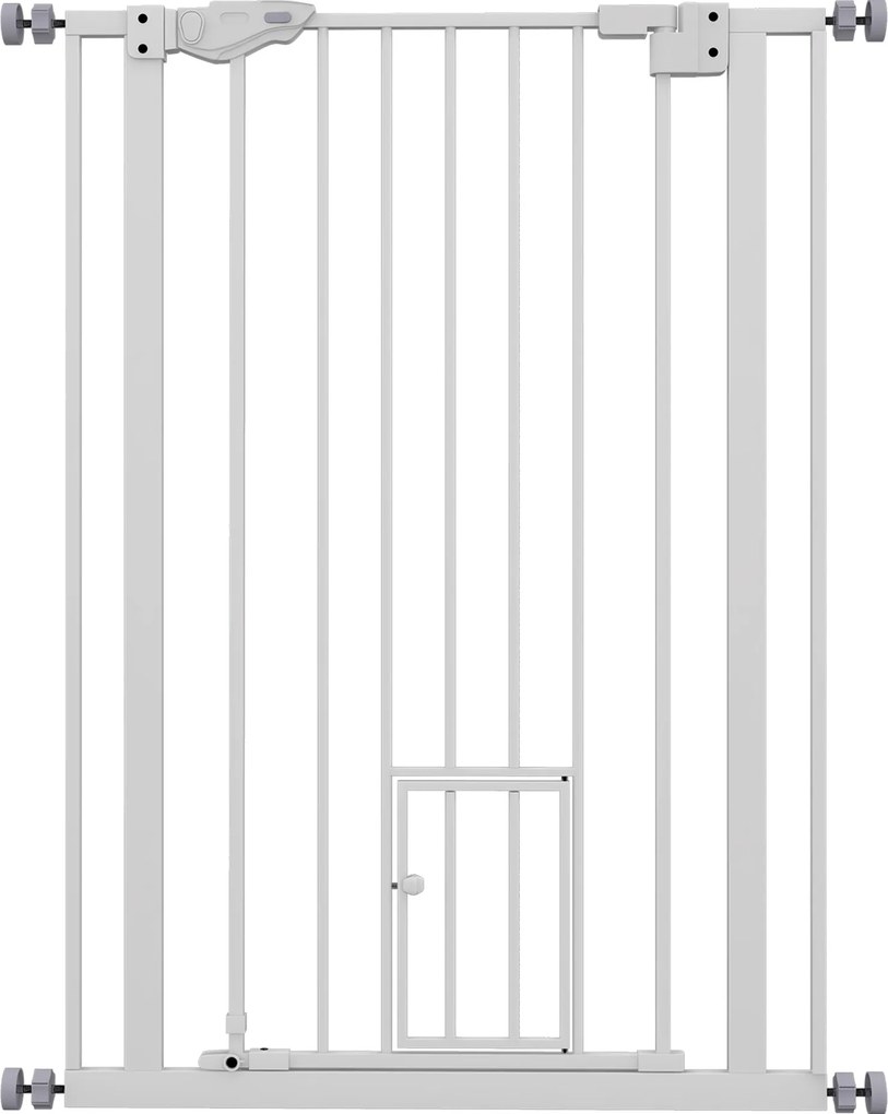 PawHut 104 cm-es Állatbiztonsági Kapu Automatikus Záródású Ajtóval, Kettős Zárású Rendszerrel, Fúrás Nélkül, 74-80 cm-ig, Fehér Acél | Aosom