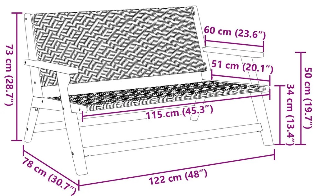 Kerti pad Fekete és fehér 122x76x73.5 cm Tömör akácfából
