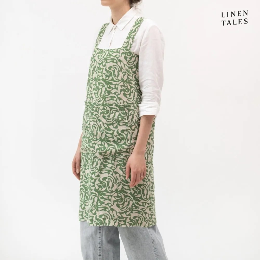 Len kötény Evergreen Damask – Linen Tales