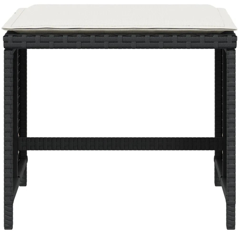 4 db fekete polyrattan kerti szék párnákkal 40 x 40 x 35 cm