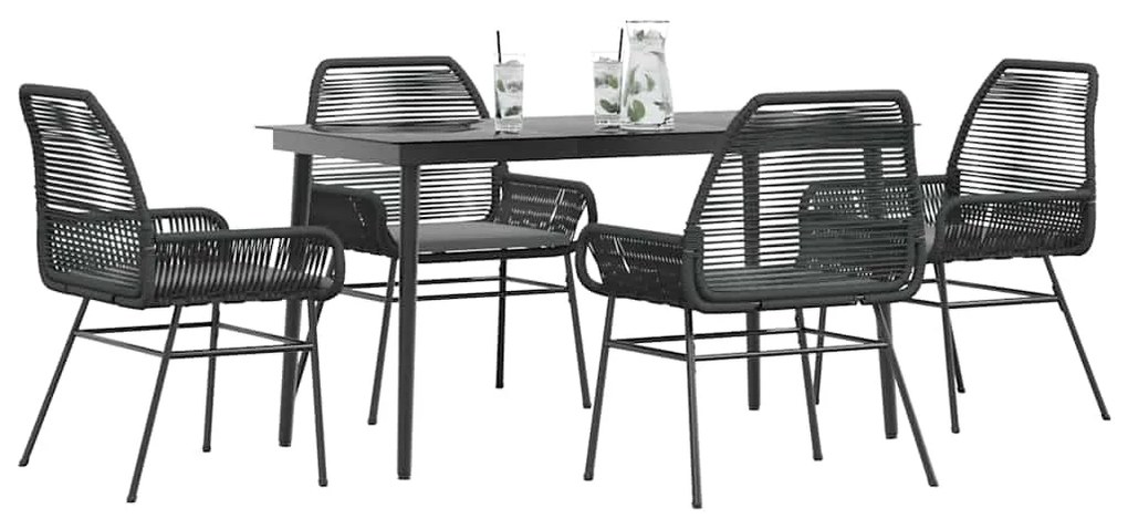 vidaXL 5 részes fekete polyrattan üveg kerti étkezőgarnitúra párnákkal