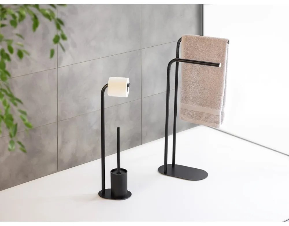 Fekete acél WC-papír tartó állvány WC-kefével Levante – Wenko