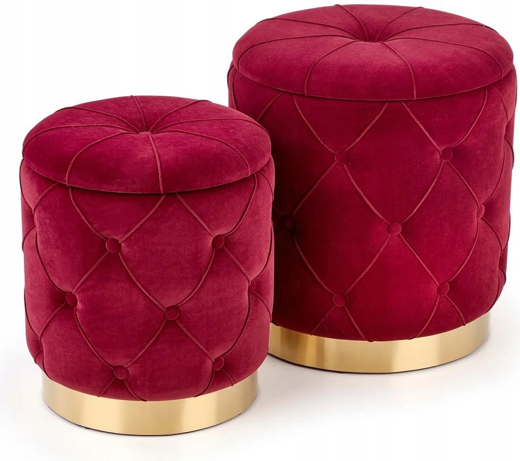 Két darabos puff szett Polly Halmar bordó kárpitozott steppelt glamour