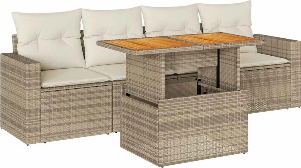 vidaXL 5 részes bézs polyrattan kerti ülőgarnitúra párnákkal