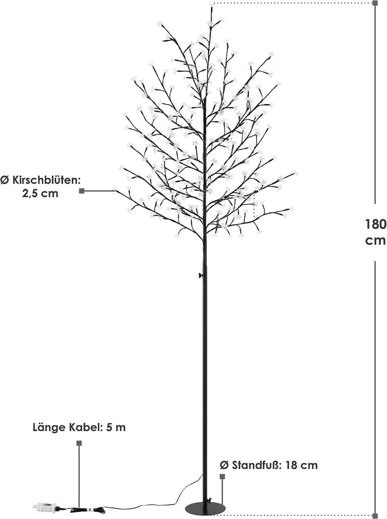 Világító fa – cseresznyevirág 180 cm, 200 fehér LED lámpával (meleg spektrum)