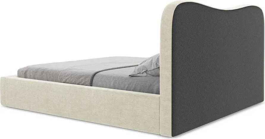 Bézs kárpitozott ágyneműtartós franciaágy ágyráccsal 160x200 cm Kahai – Makamii