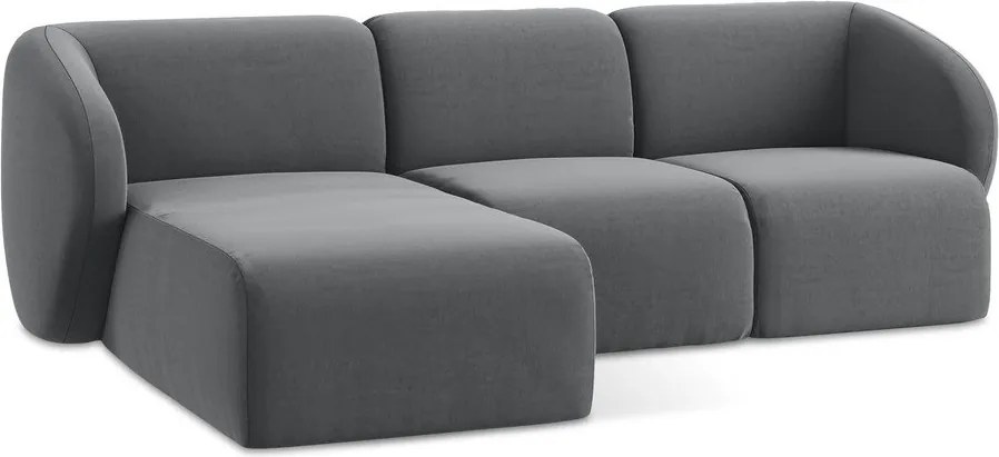 Szürke bársony sarokkanapé (bal oldali-heverő résszel) Lani – Makamii
