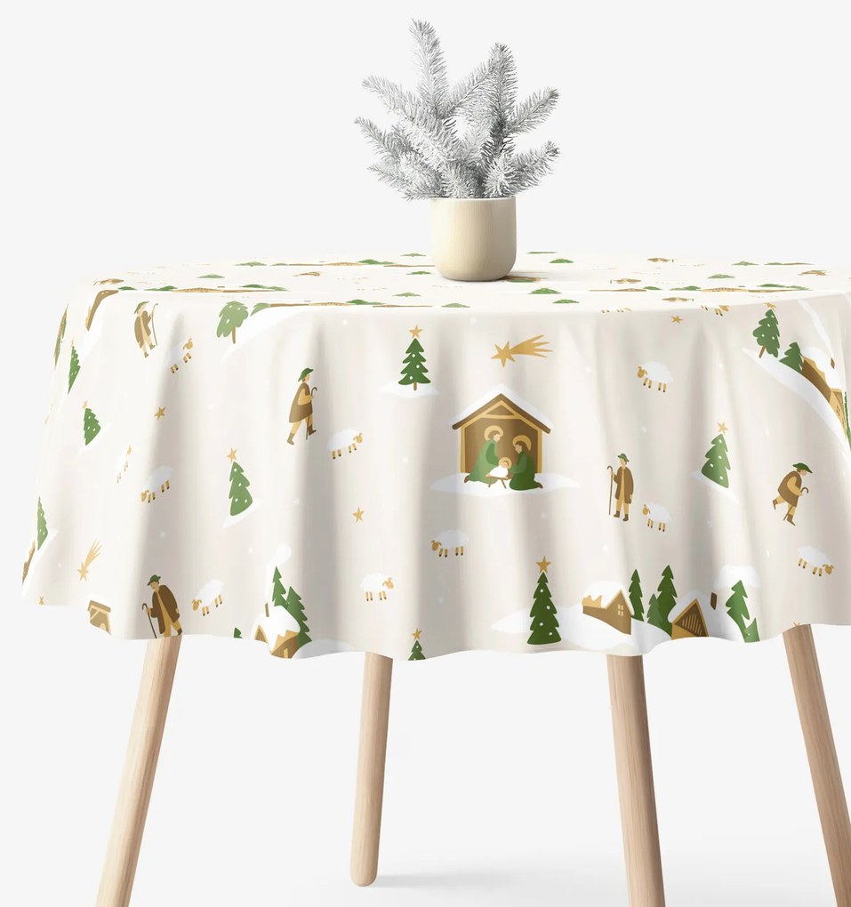 Goldea karácsonyi kör alakú pamut terítő - karácsonyi dalok Ø 110 cm
