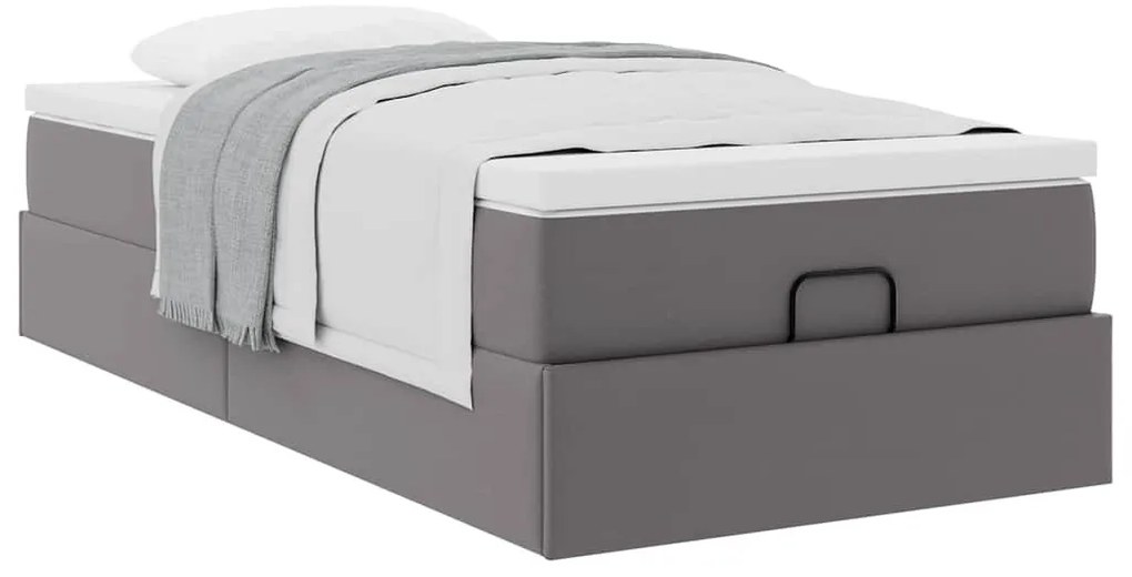 Ottomán ágykeret matraccal Szürke 100x200cm műbőrrel