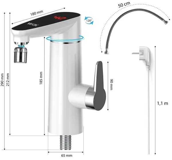 3000W/230V IPX4 vízmelegítő LED kijelzővel, fehér