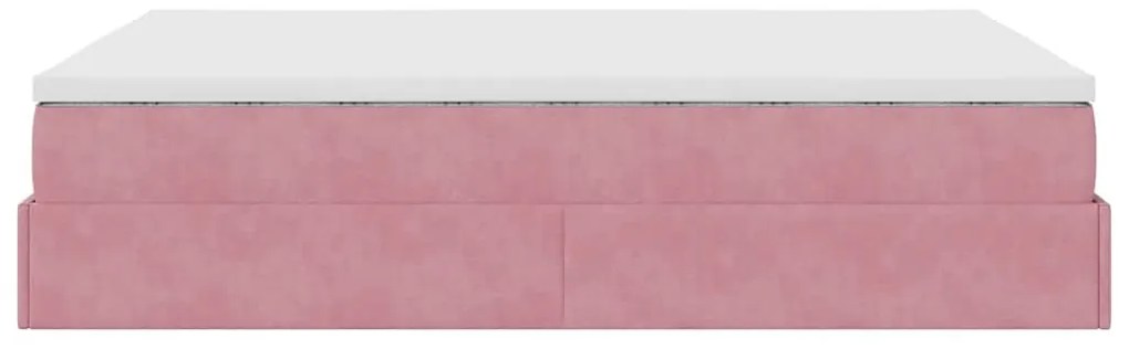 Ottomán ágykeret matraccal rózsaszín 140x190cm bársony