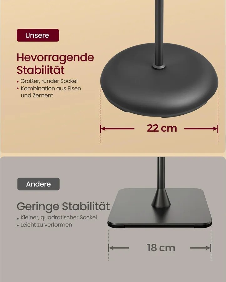 VASAGLE LED állólámpa 360°-ban hajlítható karral, 22 x 22 x 170 cm, matt fekete