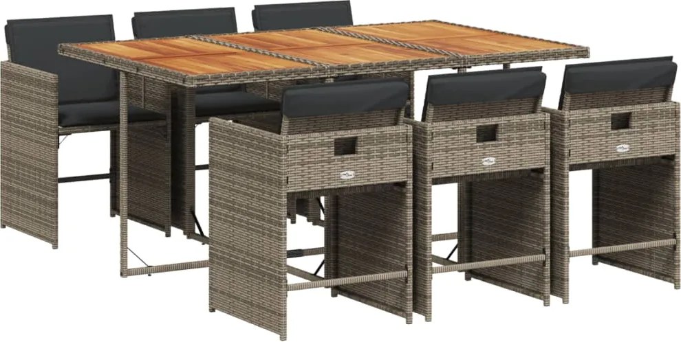 vidaXL 7 részes szürke polyrattan kerti étkezőgarnitúra párnával