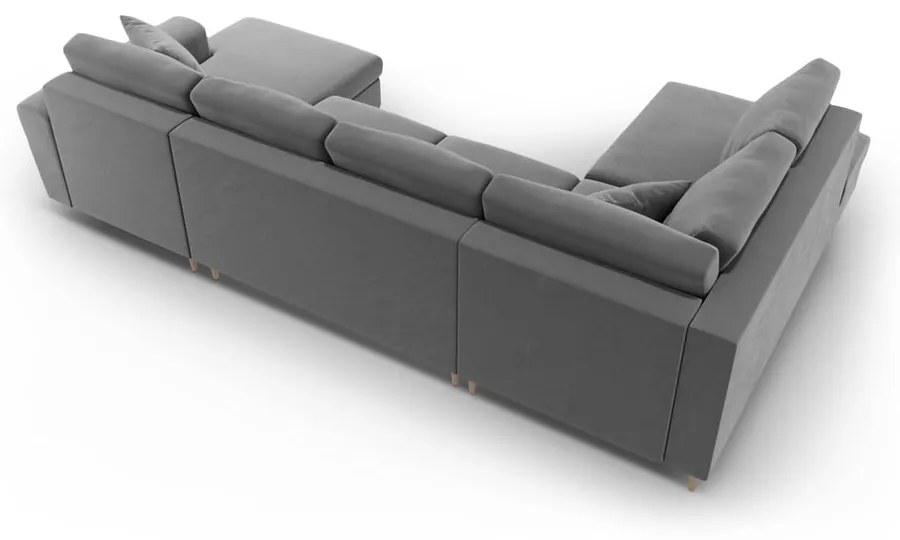 Világosszürke bársony kinyitható tárolóhelyes sarokkanapé (bal oldali-U alakú) Kyoto – Cosmopolitan Design