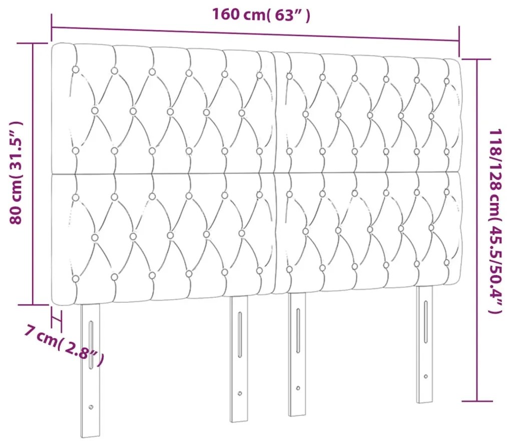világosszürke bársony LED-es fejtámla 160x7x118/128 cm