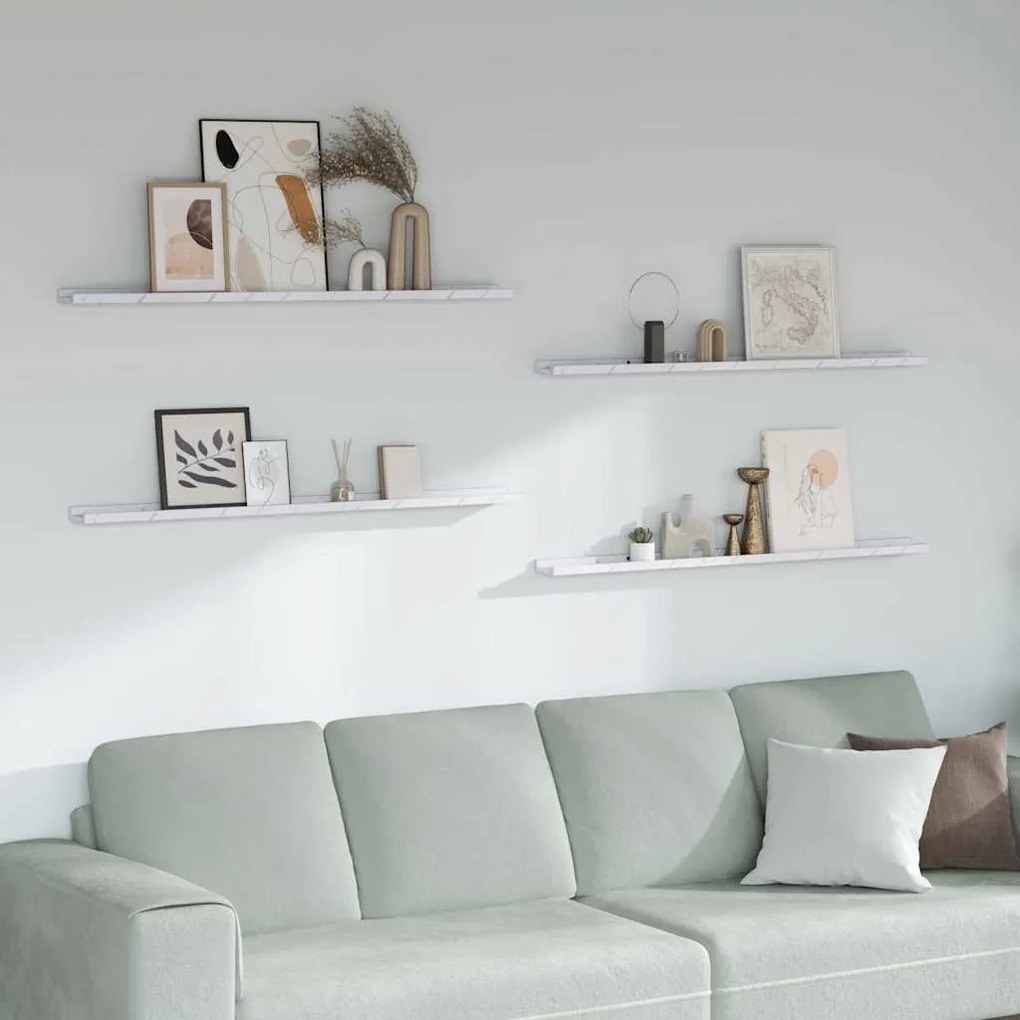 Falpolc polcokkal 4 pcs Fehér márvány 115 x 9 x 3 cm Faanyag