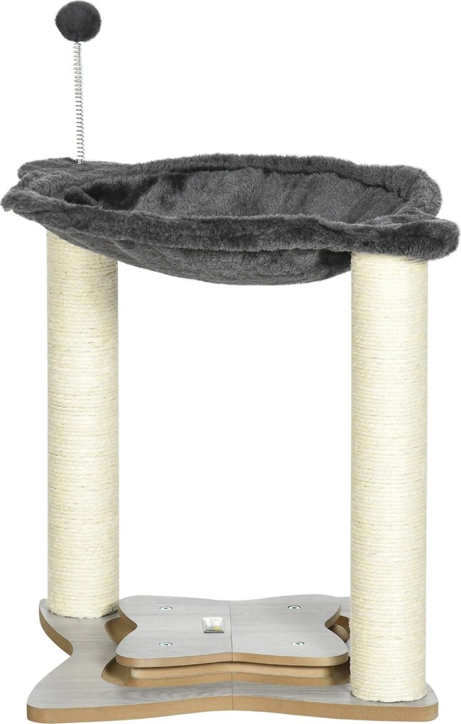 PawHut Macska Kaparófa Macskák Számára Legfeljebb 5kg, Függőággyal, Játék Balla és Zsineg Oszlopokkal, MDF és Plüss Macska Torony, 53.5x53.5x66cm, Szü