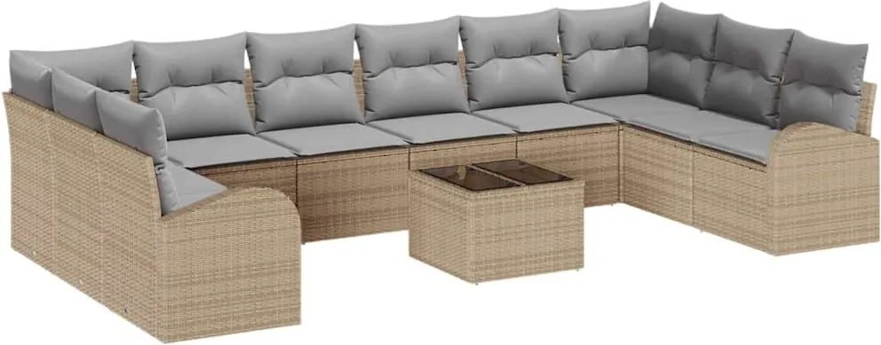 vidaXL Kerti Kanapé Szett 11 pcs Beige és Világosszürke polirattan