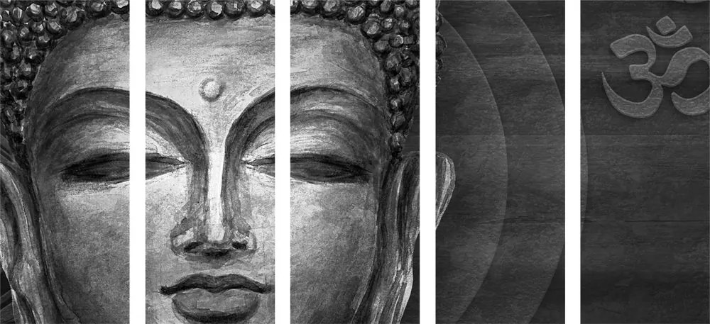 5-részes kép Buddha arc fekete fehérben