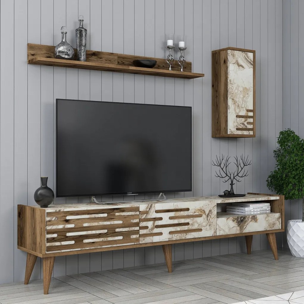 Valensiya TV-állvány, dió-fehér, 180 cm – TR845HCT5344