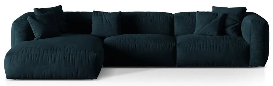 Sötétkék bársony moduláris sarokkanapé (bal oldali-heverő résszel) Martina – Micadoni