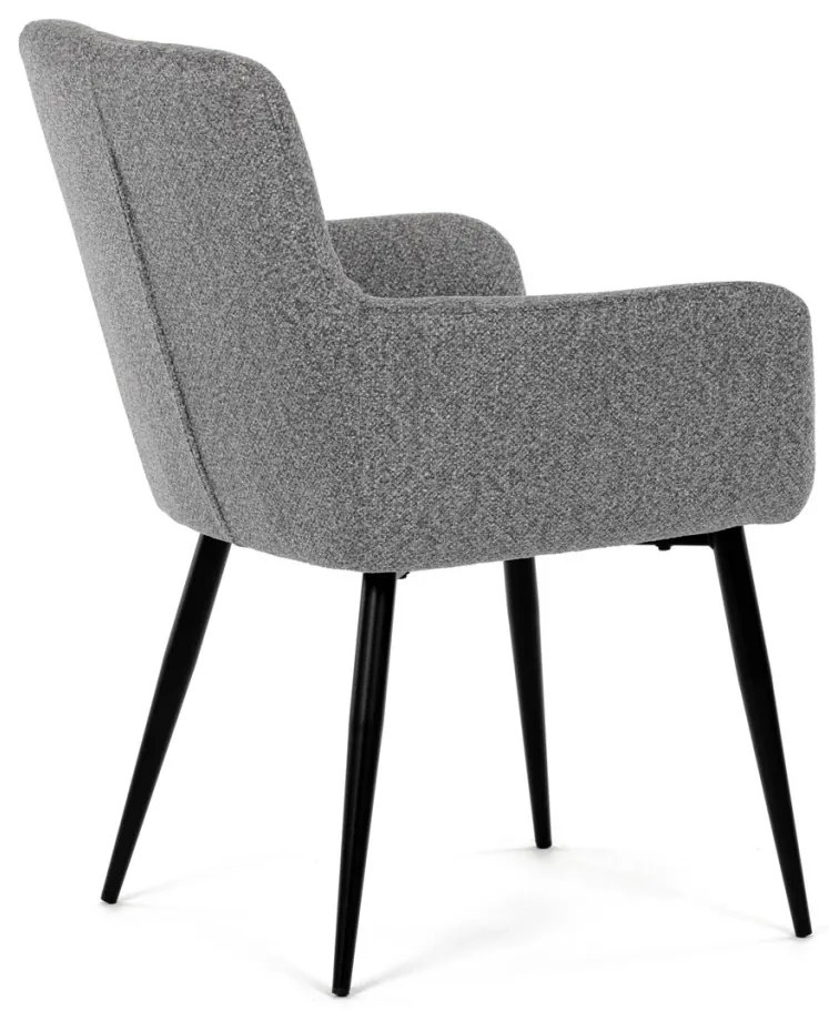 Scaun de sufragerie elegant cu brațe, stofă gri, metal negru