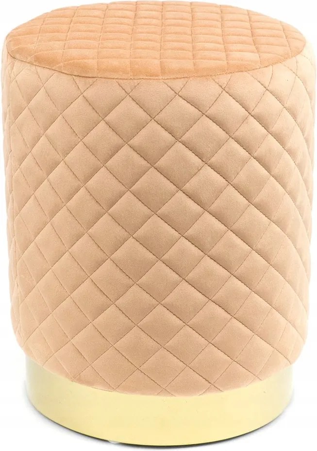 Lazac Puff Arany Velúr 42x33cm Káró Szék Ülő Narancssárga