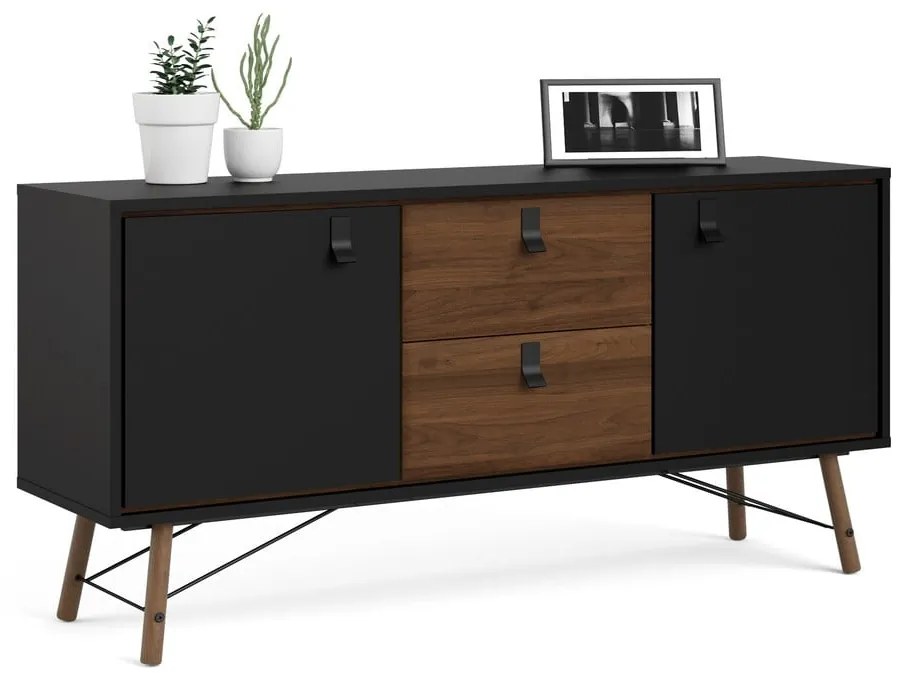 Fekete komód diófa dekorral 150x72x40 cm Ry – Tvilum