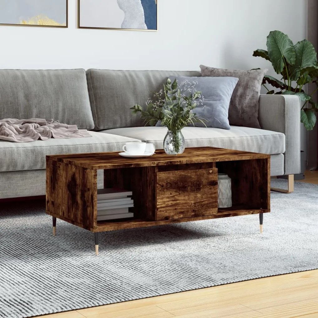 Füstös tölgy színű fatermék dohányzóasztal 90x50x36,5 cm