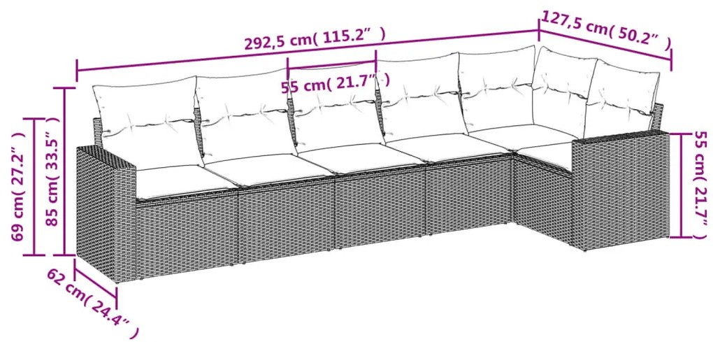 6 részes barna polyrattan kerti ülőgarnitúra párnával