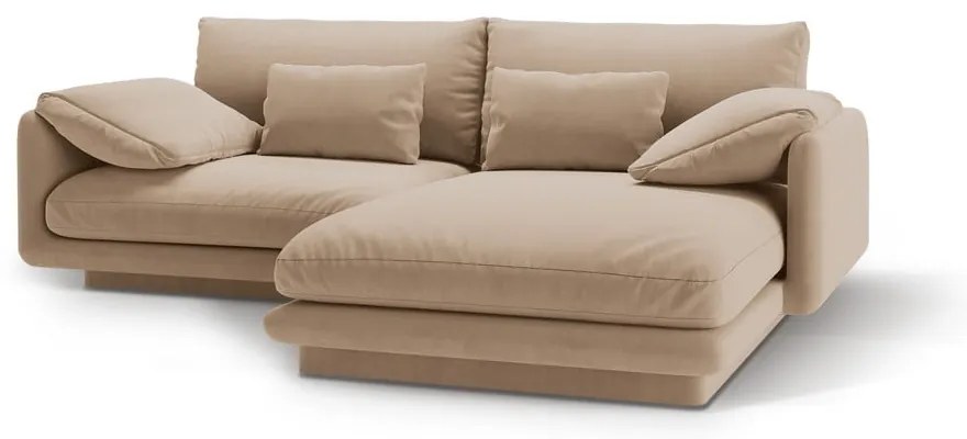 Bézs bársony sarokkanapé (jobb oldali-heverő résszel) Torino – Micadoni