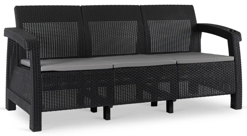 Kerti Műrattan Kanapé Fekete Színben. FLINT