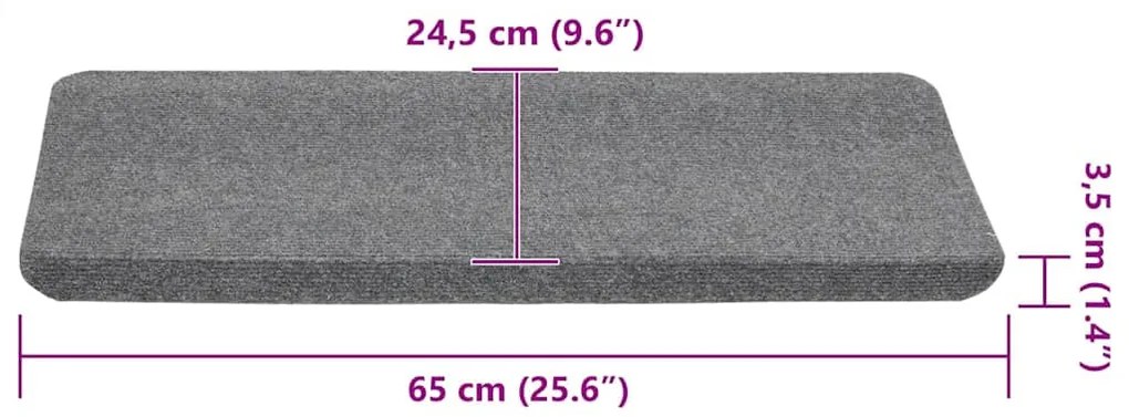 15 db szürke öntapadó lépcsőszőnyeg 65x24,5x3,5 cm