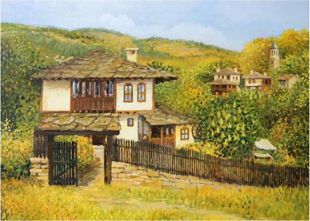 Üveg kép - Házak nyáron (70x50 cm)