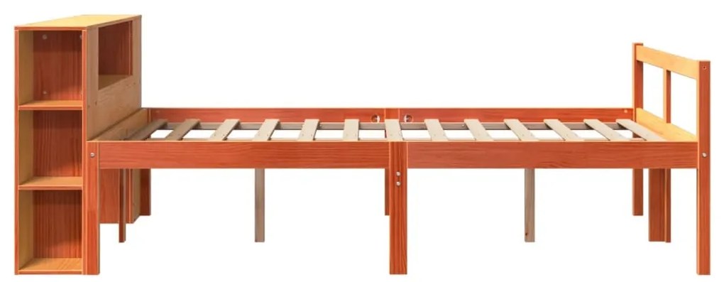 viaszbarna tömör fa könyvespolcos ágy matrac nélkül 160 x 200cm