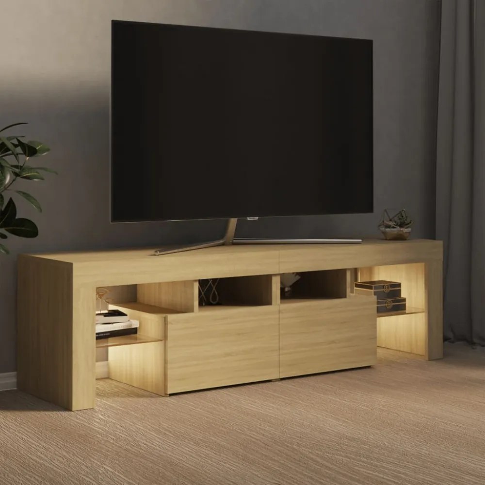 sonoma tölgy színű TV-szekrény LED-lámpákkal 140 x 36,5 x 40 cm