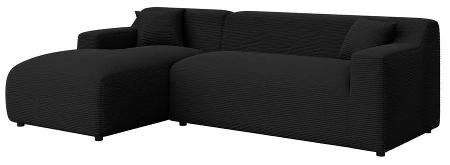 Fekete kordbársony sarokkanapé (bal oldali-heverő résszel) Martin – Ropez