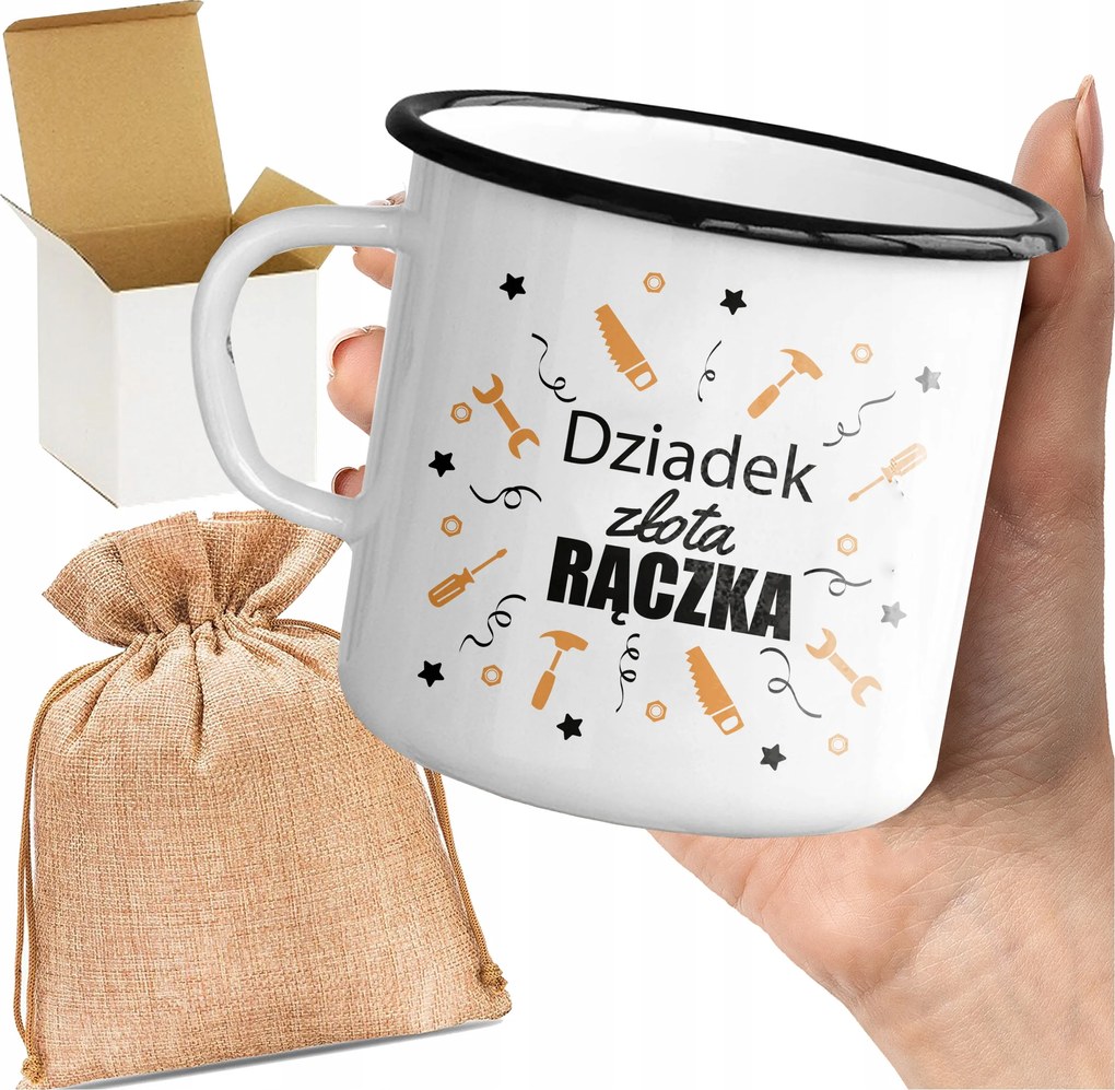 Bögre_emalinált Nyomott Mintás Nagypapa Arany Fogantyú Ajándék Szuper Bögre