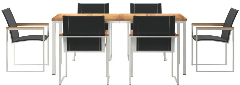 7 Részes Kert Étkező Szett Tömör Fa Akác, Kültéri Étkező Asztal 180x90x75 cm Tömör Fa Akác