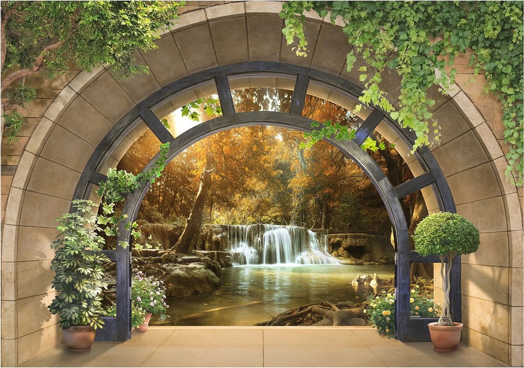 Fotótapéta Vízesés az erdőben őszi tájkép perspektíva 312x219 +ragasztó