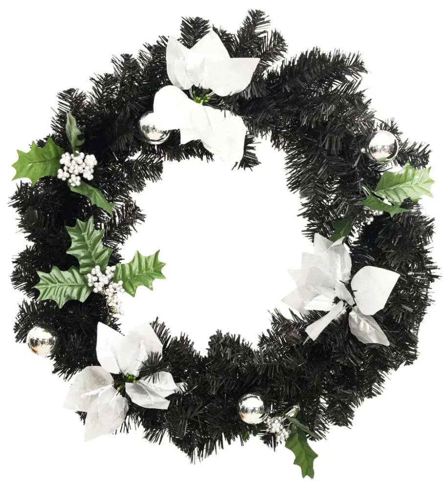 fekete PVC karácsonyi koszorú LED-ekkel 60 cm
