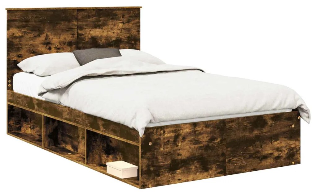 vidaXL Ágykeret fejtámlával Füstölt tölgy 120 x 190 cm Tömör fenyőfa