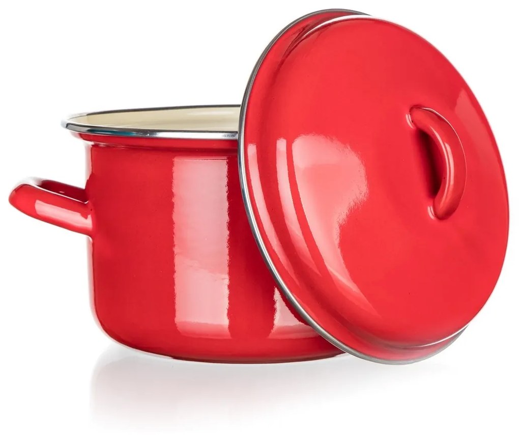 Banquet Milton red zománcozott edény fedővel, 16 cm, 2 l, 16 cm