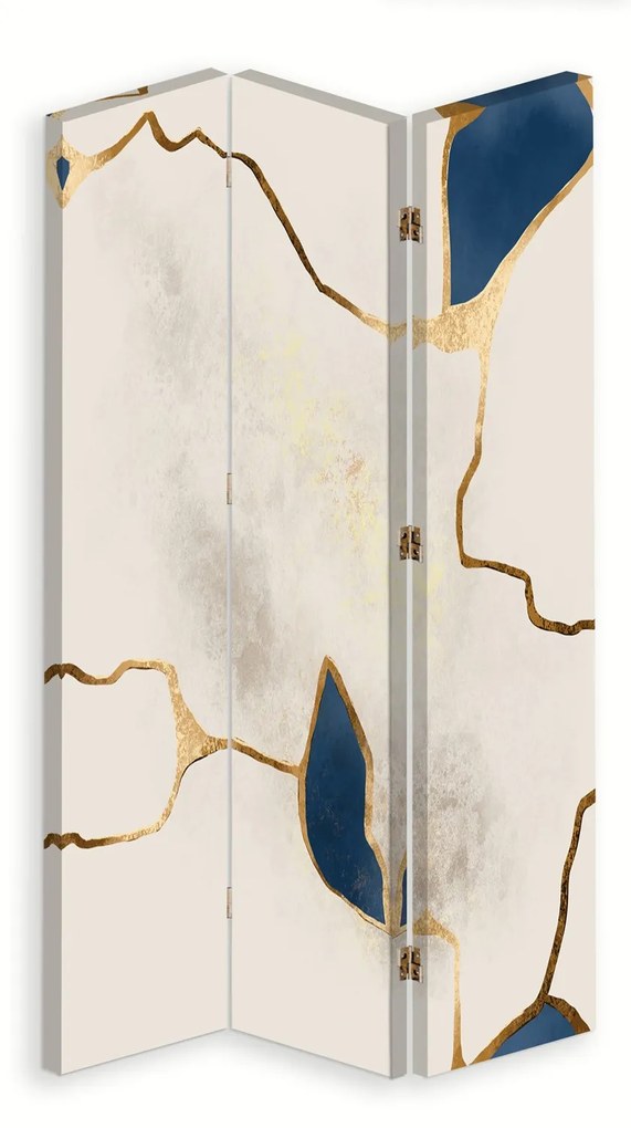 Gario Paraván Kék-arany vonalakkal Méret: 145 x 170 cm, Kivitelezés: Forgó paraván 360°