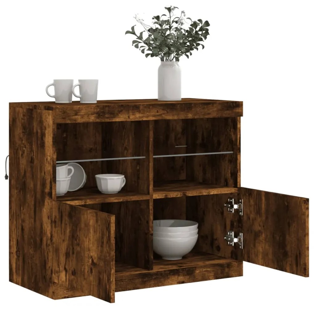 füstös tölgy színű tálalószekrény LED-ekkel 81 x 37 x 67 cm