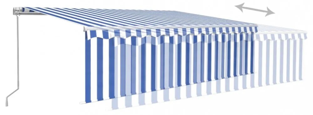 kék és fehér kézzel kihúzható napellenző redőnnyel 5 x 3 m