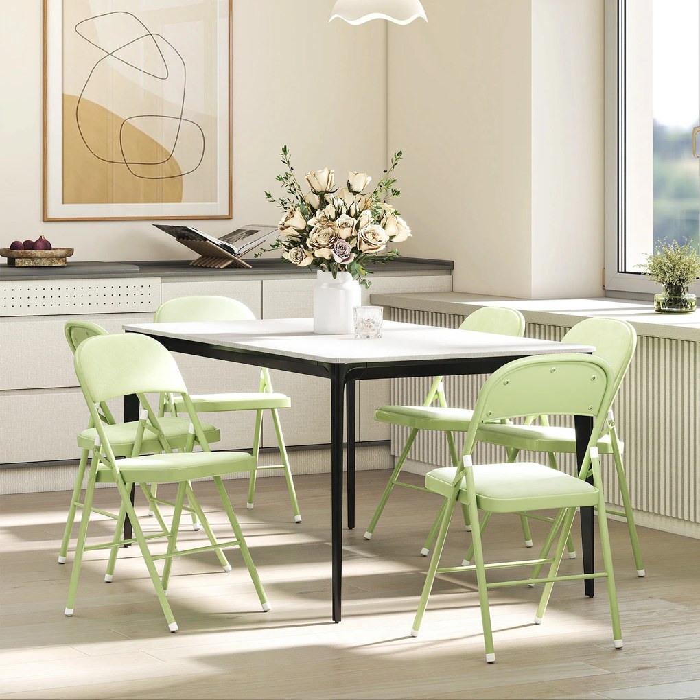 HOMCOM 4 db-os Összehajtható Szék Készlet, Hordozható Étkezőszék Belső Térhez, Velúrból Készült Ülésekkel és Háttámlákkal, Acél Váz, 120 kg-ig Terhelh