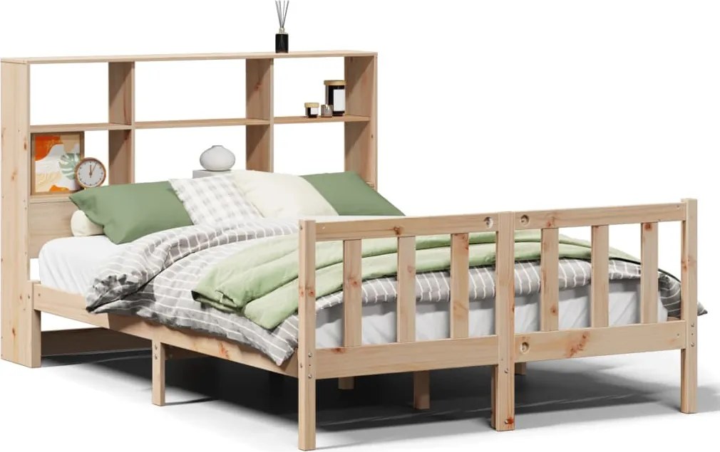 vidaXL tömör fenyőfa könyvespolcos ágy matrac nélkül 150 x 200 cm
