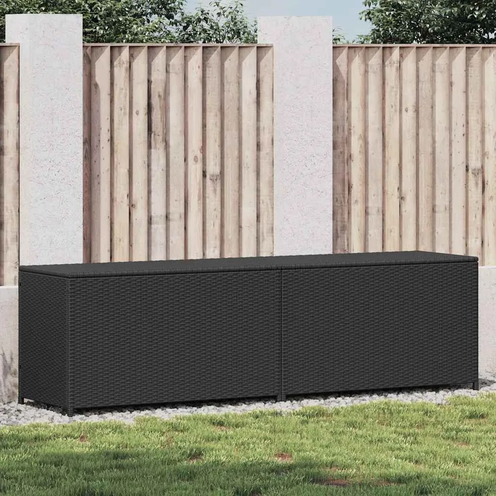 Fekete Polyrattan Kerti Tárolóláda 200 X 50 X 60 Cm